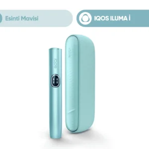 IQOS ILUMA i Esinti Mavisi dokunmatik ekranlı cep şarj cihazı ve tutucu genel görünümü